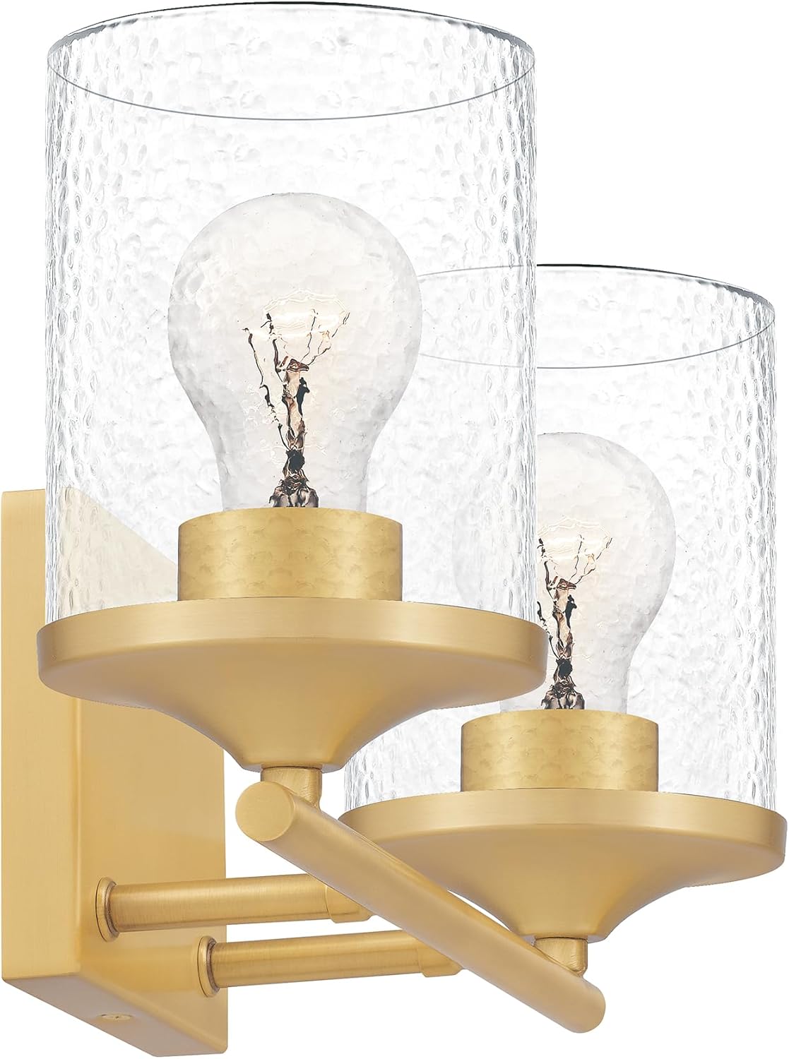 Quoizel Abner Bath Vanity Lights, 14 Inch, 2-Light Aged Brass Bathroom Lighting Fixtures Over Mirror, Clear Hammered Glass, Transitional Industrial Wall Mount Light for Bathroom