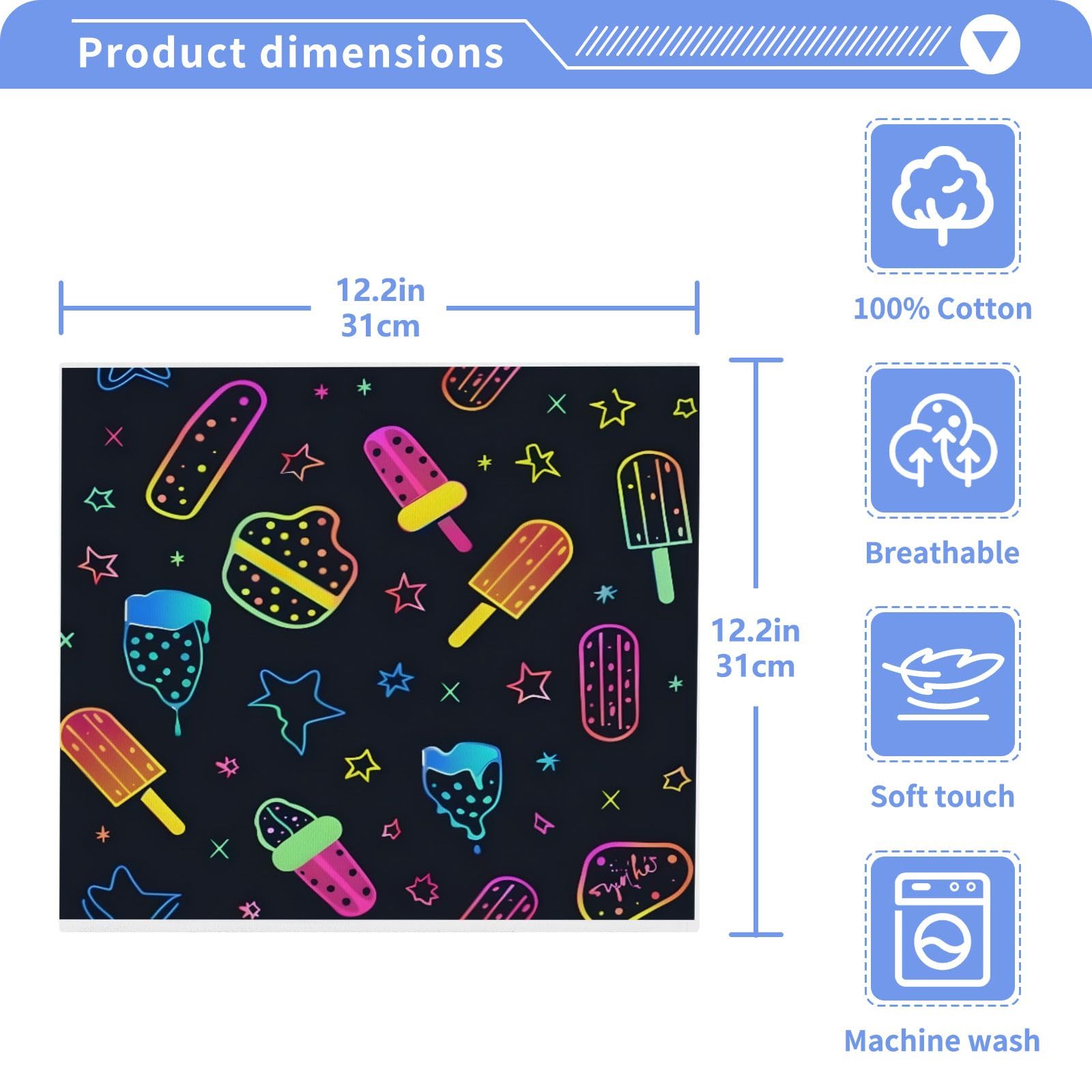 ALAZA Wash Cloth Set 100% Cotton Fingertip Towels Face Cloths Sets Ice Cream Ice Pop Highly Absorbent Soft Feel Set of 2