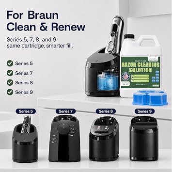 Razor Cleaner, 1-Year Supply, Ready-to-Use Refill for Braun Clean and Renew
