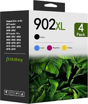 902XL 902 Ink Cartridges Combo Pack Replacement for HP 902 XL Ink cartridges for OfficeJet Pro 6978 6970 6968 6962 6950 6976 6972 6951 Printers 4-Pack, Black/Cyan/Magenta/Yellow