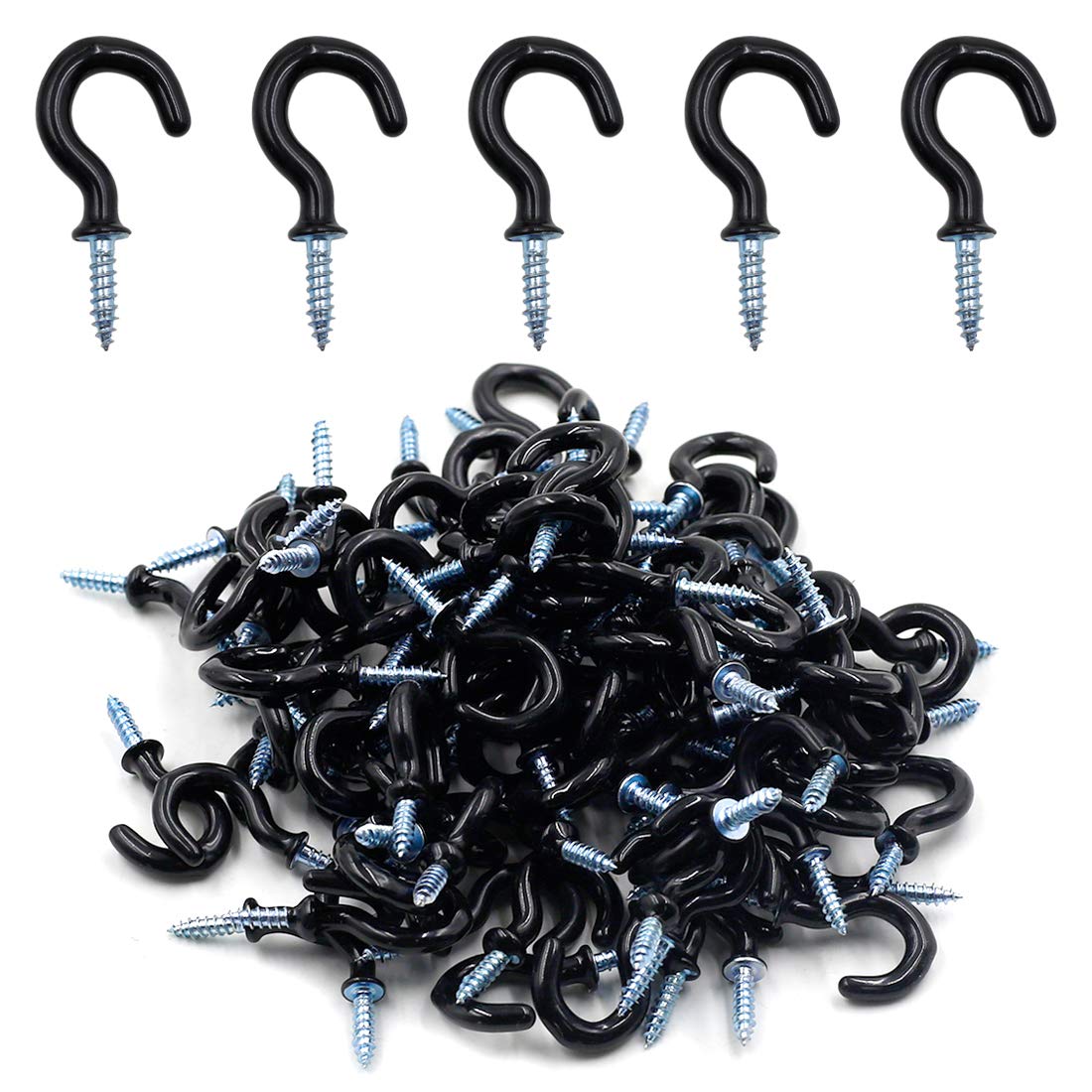 Biaungdo Vinyl Coated Metal Cup Hook, 3/4", Black, 100Pcs