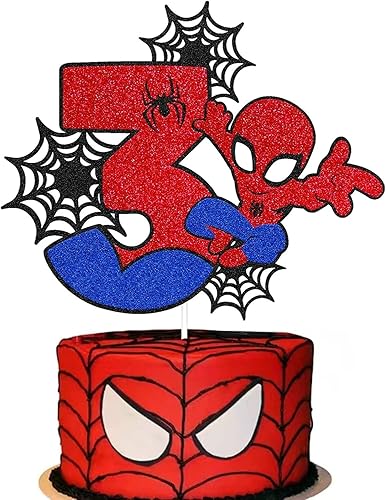 Miniatura 1 de Decoración para pastel de tercer cumpleaños de araña, decoración de pastel de superhéroe para niños, fiesta de baby shower de tercer cumpleaños (3er