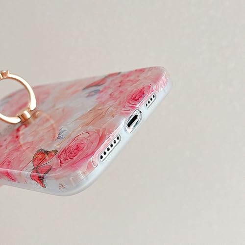 Miniatura 9 de Qokey Funda compatible con iPhone 13 Pro Max de 6.7 pulgadas, diseño de flores, bonito transparente para mujeres y niñas, con anillo giratorio de