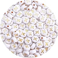 Vista 13 de 100 cuentas de letras – Cuentas redondas blancas de 0.157 x 0.276 pulgadas (0.157 x 0.276 in), color blanco, letras del alfabeto, corazón, estrella