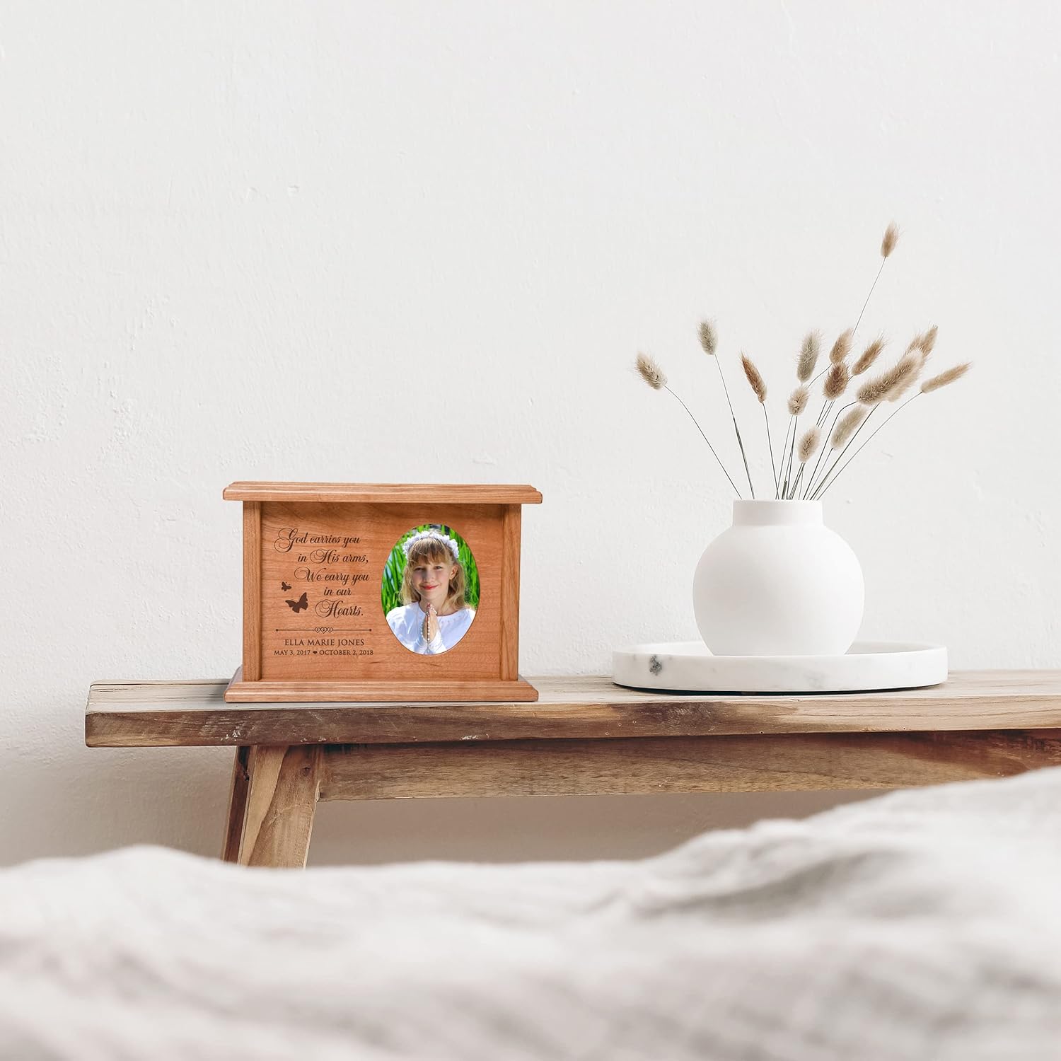Lifesong Milestones Small Urns for Human Ashes Keepsake Decorative Wooden Urn Cremation Urns for Loss of A Loved One Daughter Son Child Custom Butterfly Urn Wall Urn Holds Picture Baby Urn Photo Urn