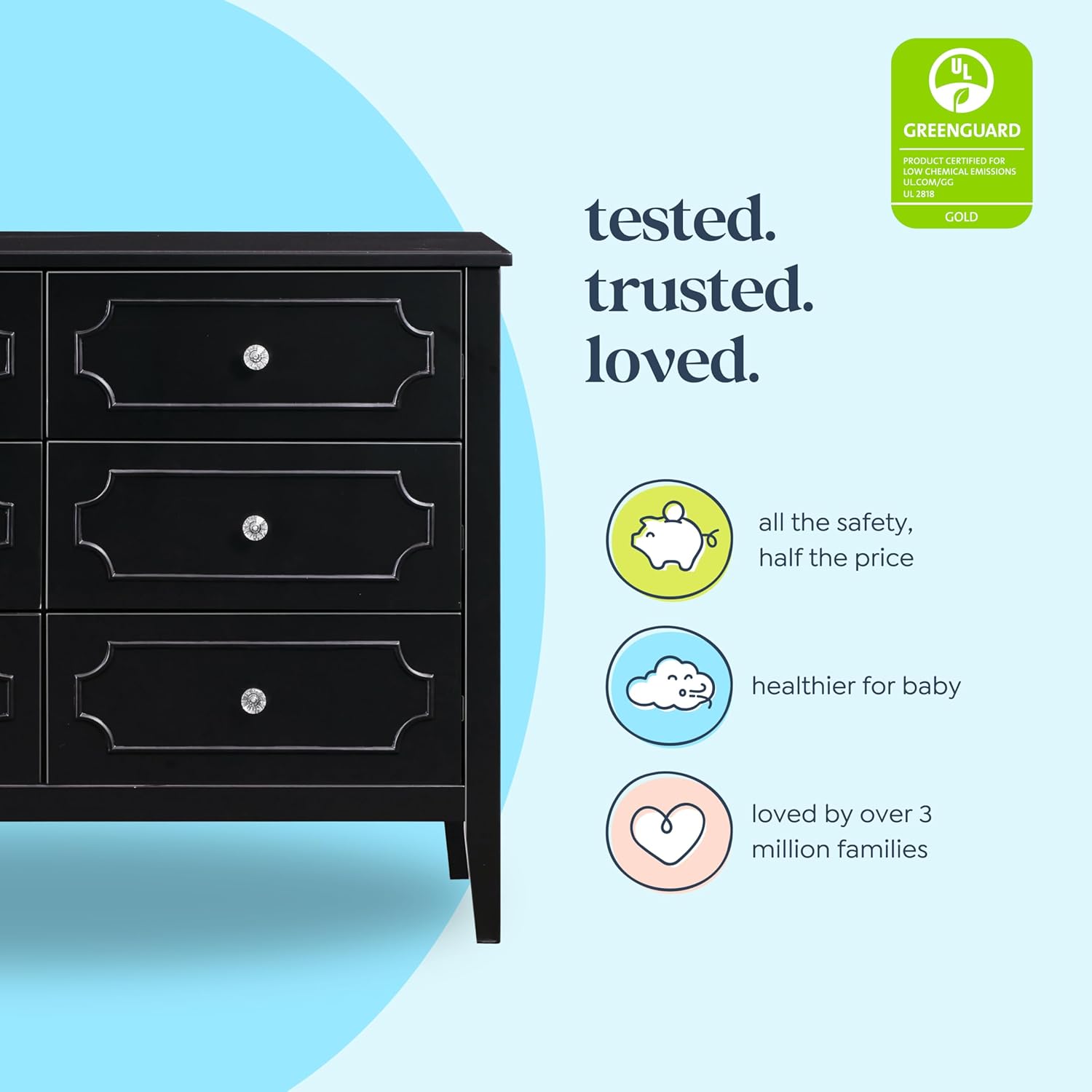 Ebony 6-Drawer Dresser with Crystal Knobs