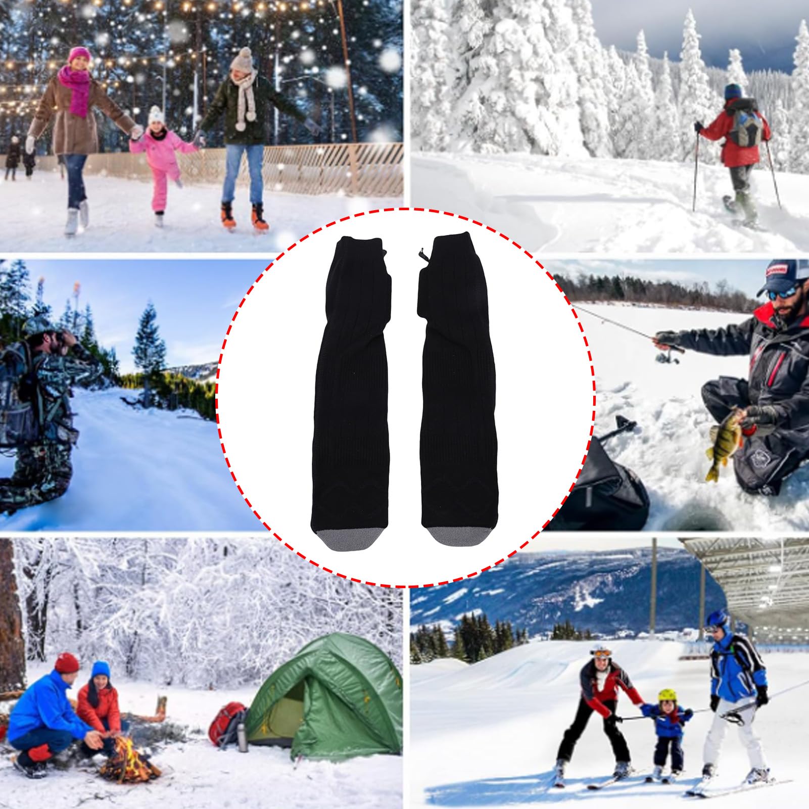 Tnfeeon Chaussettes Thermiques Chauffantes pour Hommes Femmes Rechargeables Lavables électriques Chauffées jusqu'à 8 Heures avec 4 Niveaux de Chauffage Camping Randonnée Ski Pêche
