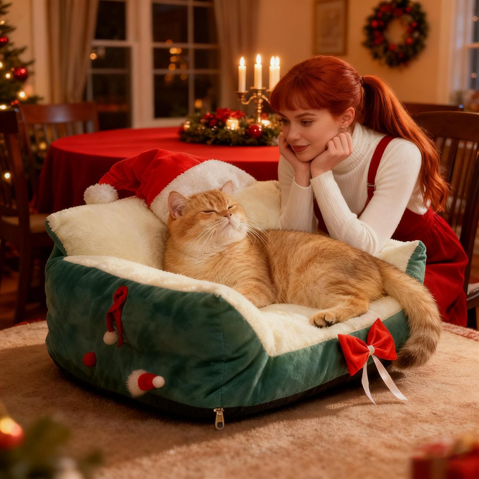 Sofa für Haustiere | Weihnachtssessel mit Weihnachtsmannmütze, kleine Hundebetten | für Zuhause, Wohnzimmer, Terrasse, Balkon, Spielplatz, Wohnung, Nachtschlaf, tägliche Erholung