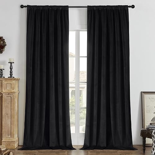 Joydeco - Cortinas 100% opacas de terciopelo de color negro, 2 paneles, con aislamiento térmico, para dormitorio, a prueba de sonido, bolsillo para