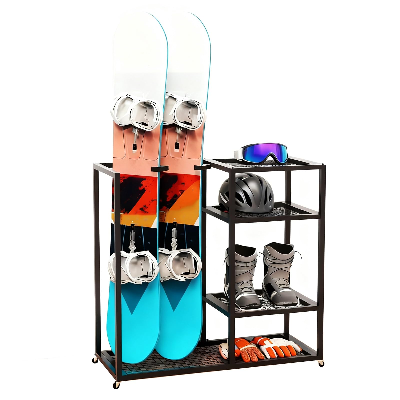 ZIMGOD Guarda Esquis Soporte Independiente para Tablas de Botas Gafas Cascos, Organización y Almacenamiento para Garaje, Soporte para Guardar Material Deportivo, Portaesquís