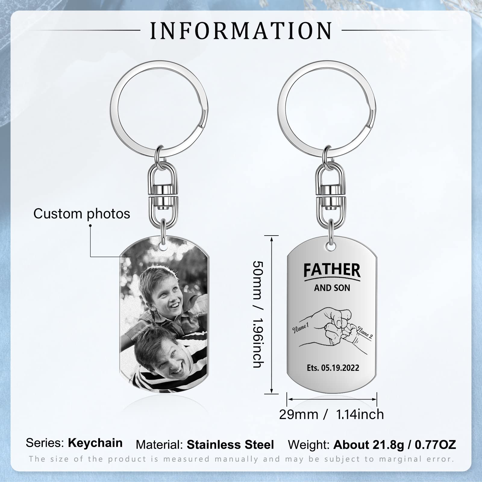 Luxladis Personalized Keychains for Men Father's Day Dad Gifts from Son Daughter Custom Photo/Name Keychain (father and son)