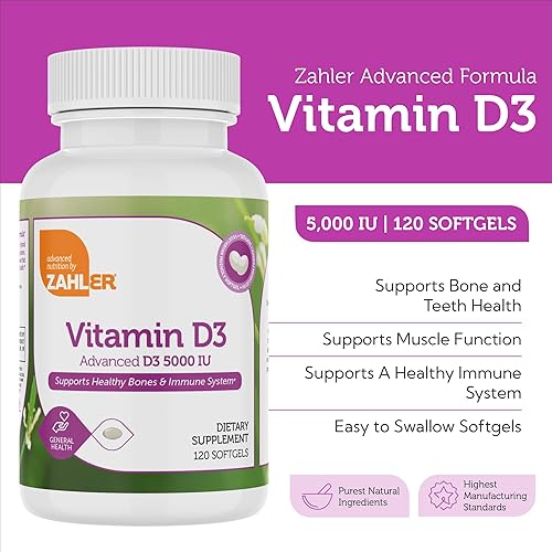 Miniatura 3 de Zahler - Cápsulas blandas avanzadas de vitamina D3 de 5000 UI (120 unidades) Kosher Vitamina D apta para vegetarianos para apoyo inmunológico,