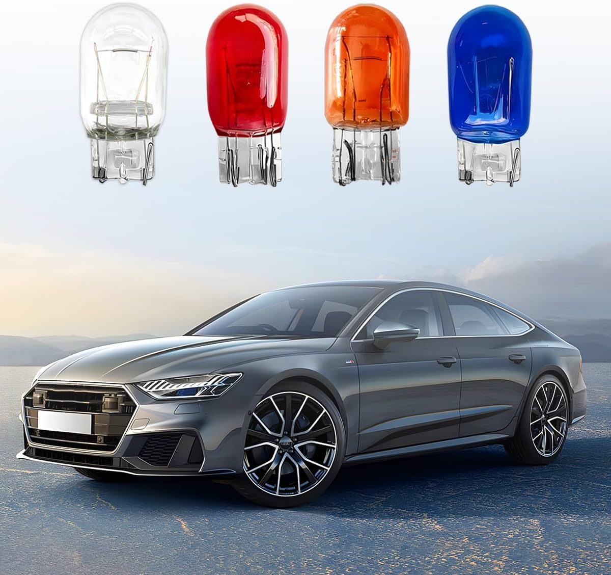 10PCS Car 7443 Bulb, T20 12V W21/5W Clear Glass Vehicle Stop Brake Tail Turn Signal Light, Long Life DRL Reverse Light Miniature Bulb, Compatible with Silverado Canyon Fusion (Clear)