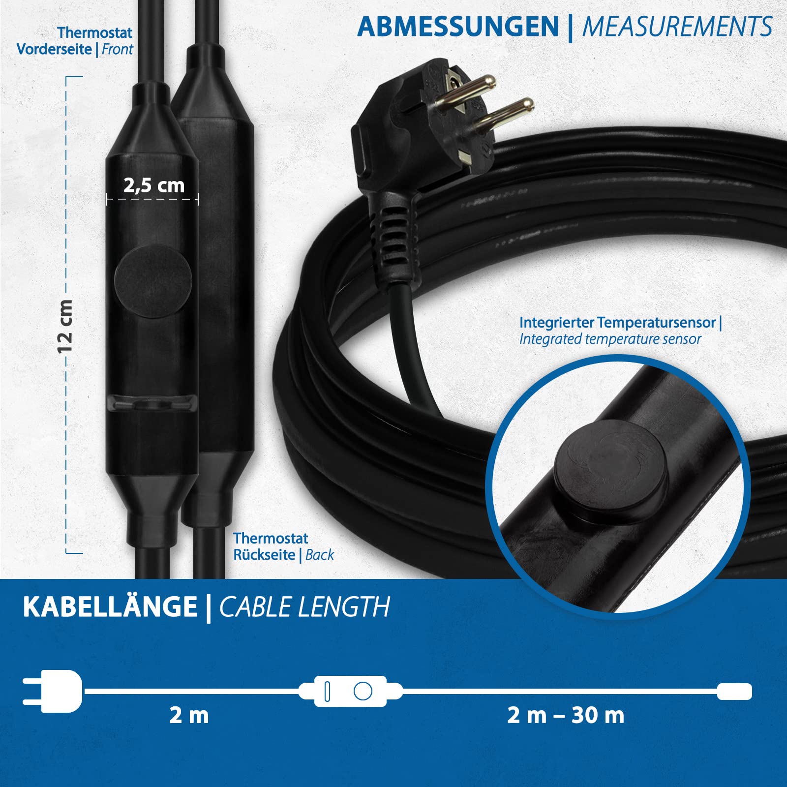 5m Frostschutzheizkabel Set+ FI Schutzschalter + Alu Klebeband + 2x Kabelbinder