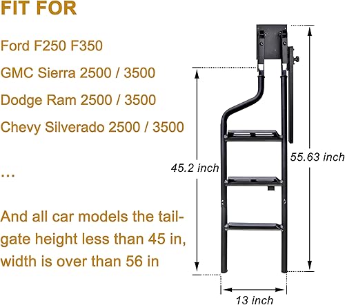 Miniatura 8 de Escalera plegable de 45 pulgadas para puerta trasera de camioneta con asa de agarre, escalera plegable universal de alta resistencia con pasamanos