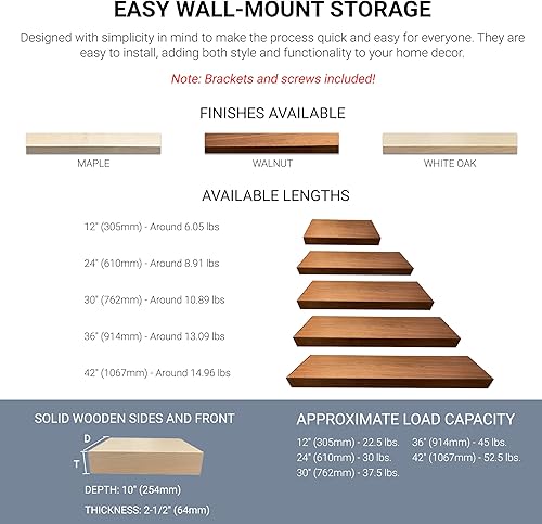 Miniatura 5 de Rok Hardware - Estante flotante de cocina de una sola pieza, 24 pulgadas (24.016 in) de largo x 10 pulgadas (10.000 in) de profundidad, montado en