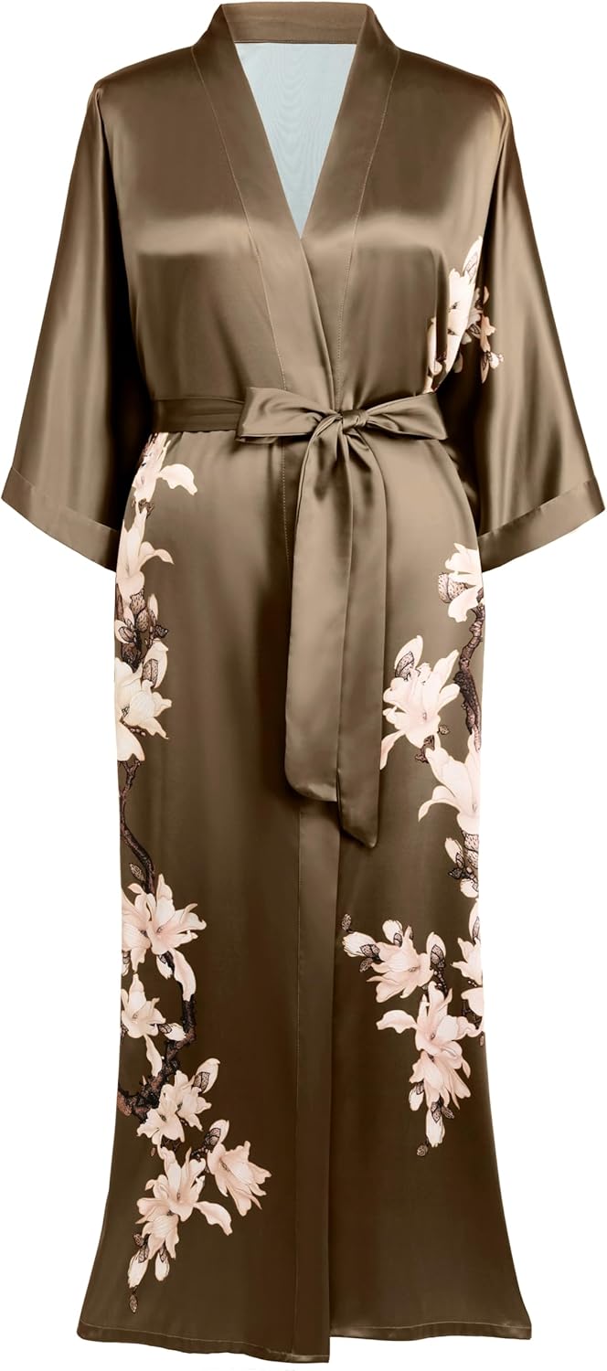 BABEYOND Plus Size Long Kimono Robe Floral Satin Robes Silky Kimono Cover Up Loose Cardigan Top Bachelorette Party Robe - Image 4