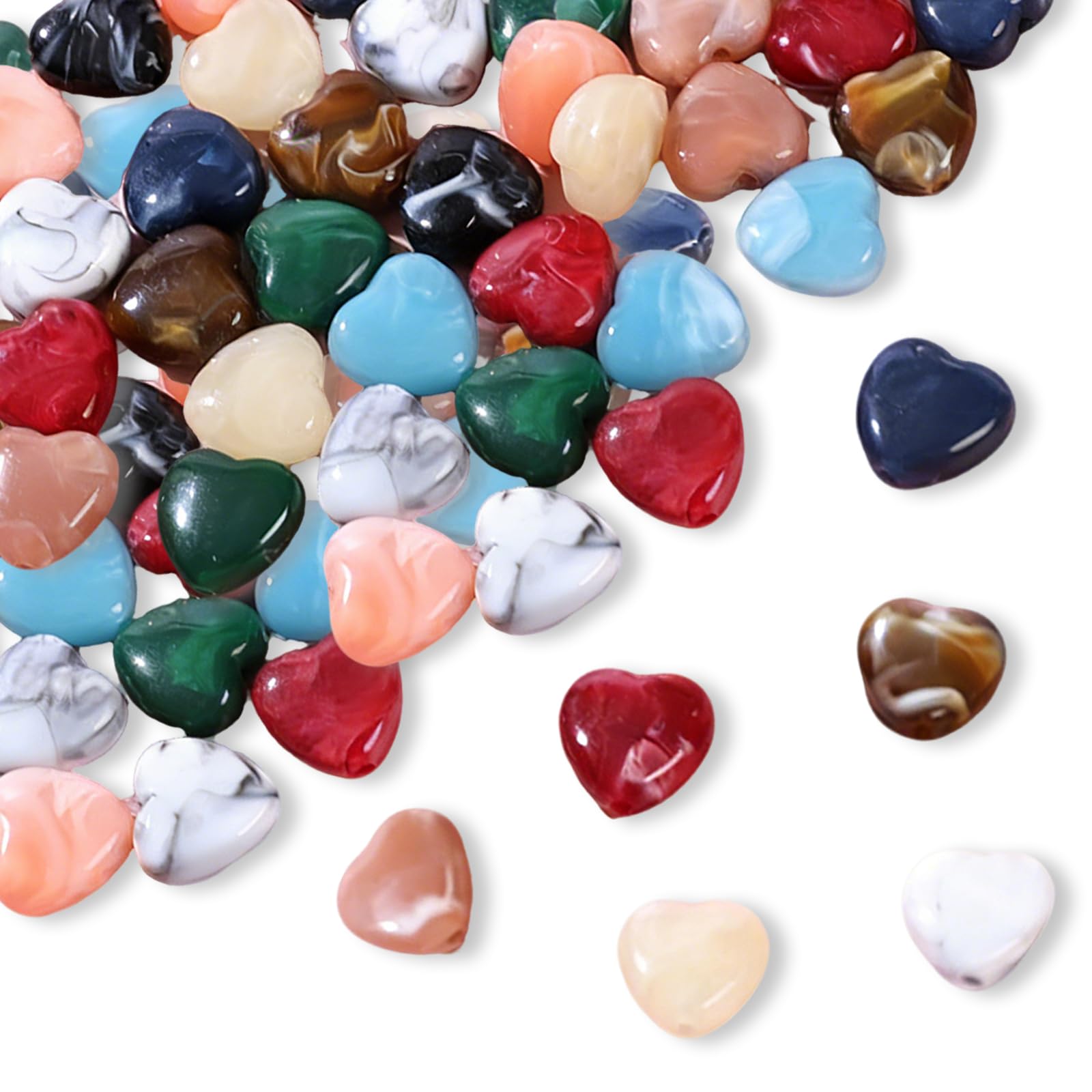 60 Pcs Acrylic Heart Beads, Assorted Acrylic Beads, 14mm Colorful Heart Shape for DIY Craft, Christmas Valentine's Jewelry Making