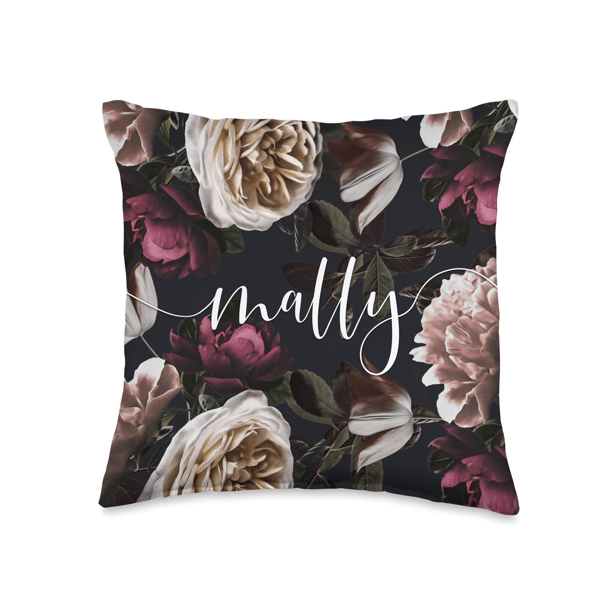 Mally Personalized Girls & Womens Name GiftsMally-Elegant Floral Rose & Peony Personalized Name Throw Pillow, 16x16, Multicolor
