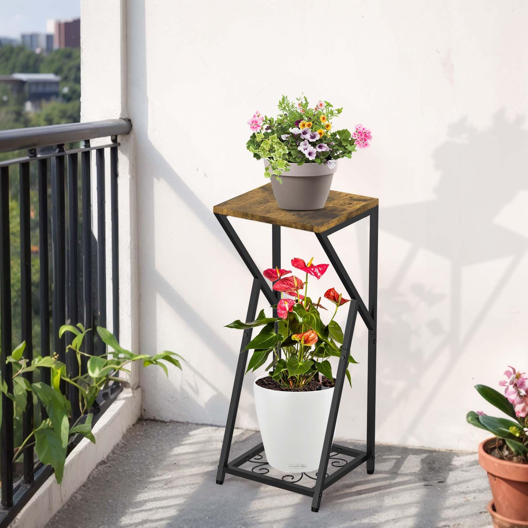 Eremaoy Tall Plant Stand Indoor Corner Metal Plant Shelf for Multiple Plants 2 Tier Modern Wood Plant Support Flower Pot Holder Display Rack for Home Living Room Outdoor Balcony Garden Patio - Image 3
