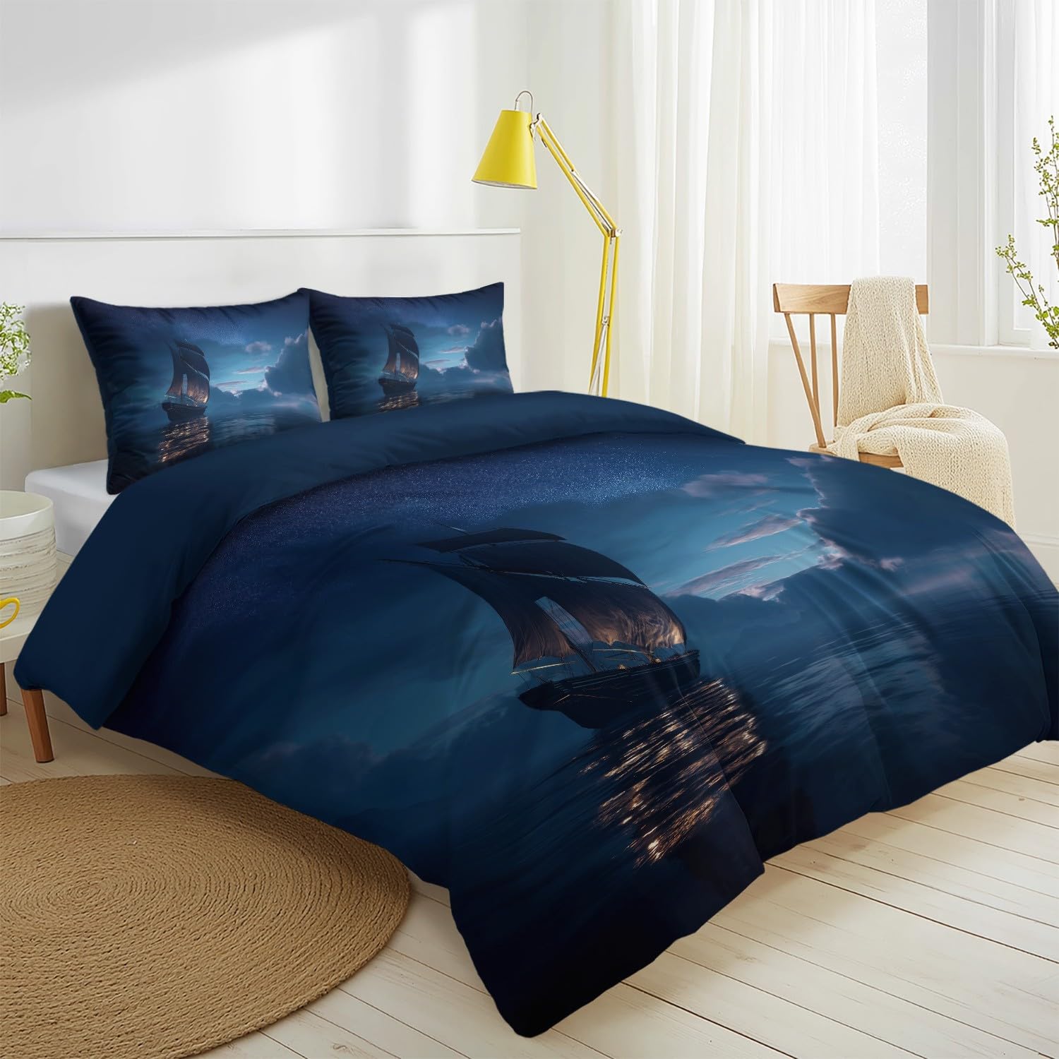 Générique Poszwa na kołdrę 240 x 260 cm, żeglarstwo nocne chmury dla amatorów podróży, niebieski, fantazyjny, miękki zestaw pościeli z mikrofibry z zamkiem błyskawicznym, łatwy w pielęgnacji