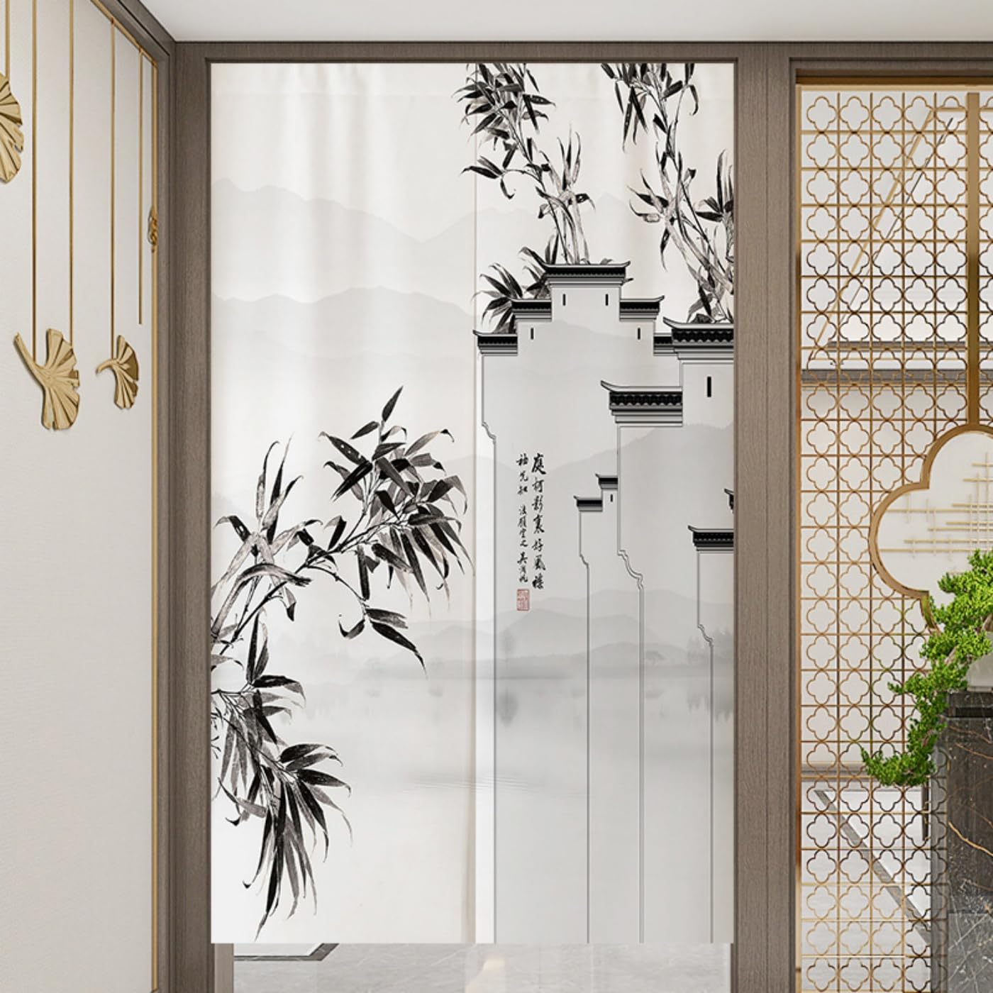 Guest Ruyunlai Japanese Noren Doorway Curtain, M14 Ink Painting, 75x150cm