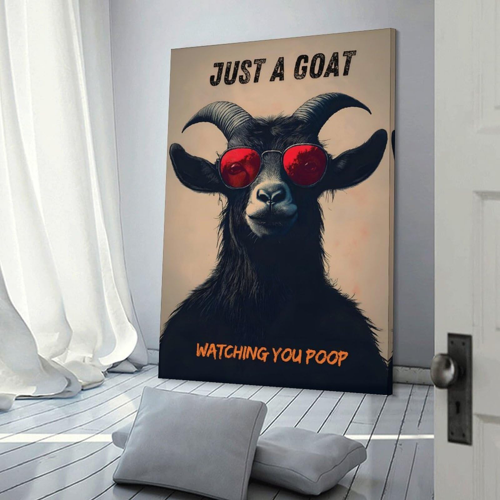 Junmoney Toilet Goat Canvas Wall Art 20x30inch(50x75cm), for Workspace Walls, Study Corners Or Bedrooms, Wall Art That Adds Style to Work Areas