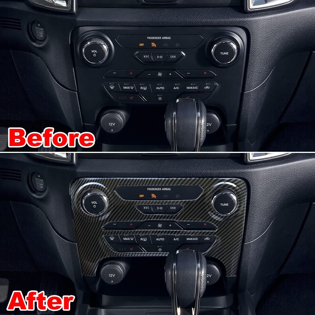 ruihe Center Dash ​Radio Audio Control Panel Automatic Climate AC Heater Temperature Control Cover Trim Fit for Ford Ranger 2019 2020 2021 2022 North American Version