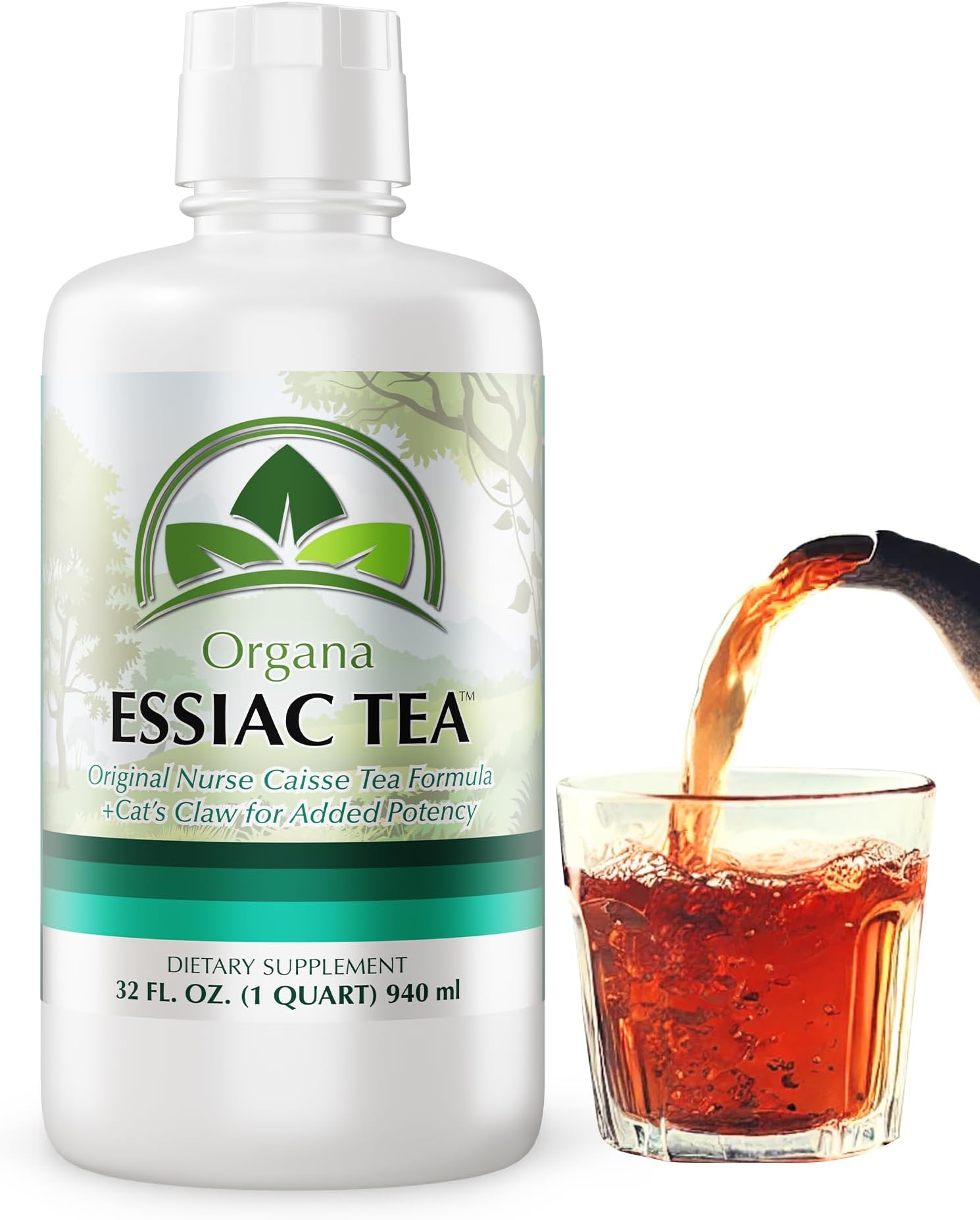 Organa Genuine Essiac Tea - Organic Liquid Essiac Tea - 4 Herb Genuine Essiac Formula - Ojibwa Herbal Detox Blend - Organic & Wildcrafted Herbs - Great for Wellness & Vitality - 32 oz Bottle