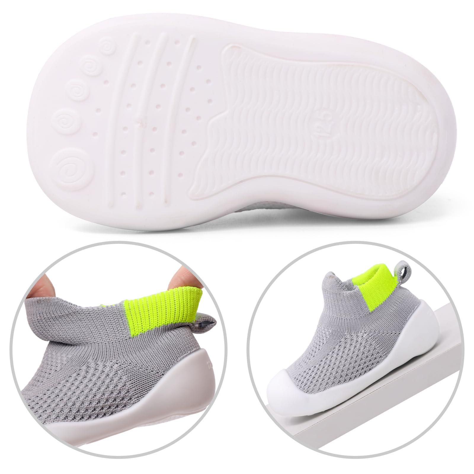 LACOFIA Scarpe Primi Passi Bambino Scarpe Calzino Traspiranti Neonato con Antiscivolo Suola in Gomma