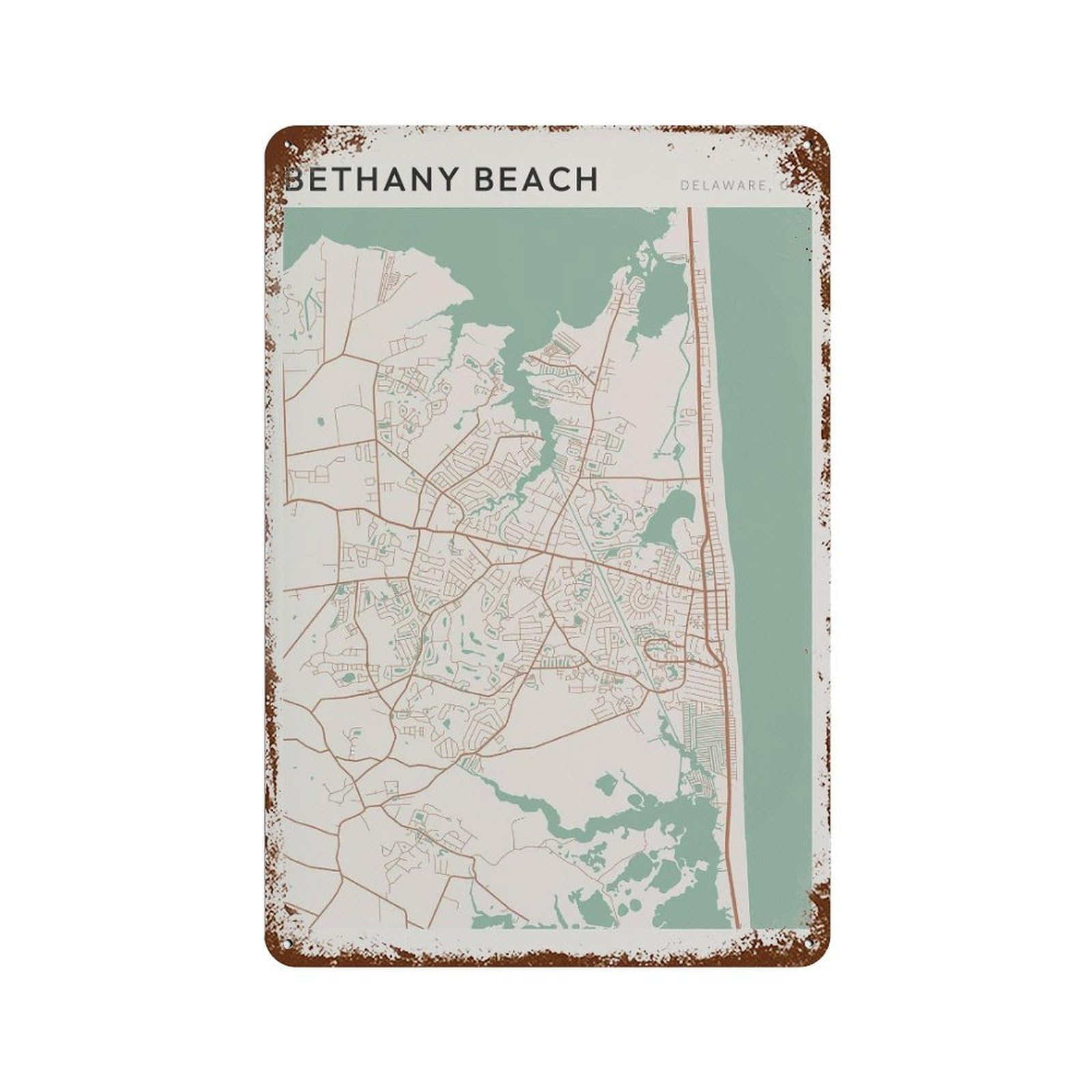 xiaoxiaoshen Bethany Beach Map Delaware Travel Gift Farmhouse Decor (2) Wall Decor Art Metal Tin Poster Modern Home Decor Art Home Bar Shop Decorations Vintage Sign 30x20cm