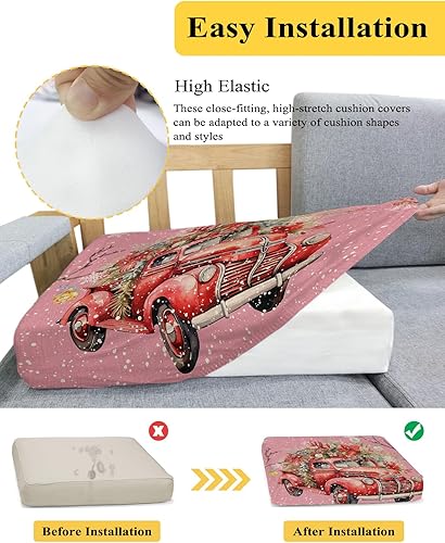 Miniatura 5 de Fundas de cojín para sofá de Navidad, funda elástica para sofá con parte inferior elástica, diseño de bolas de Navidad, diseño rústico botánico, con