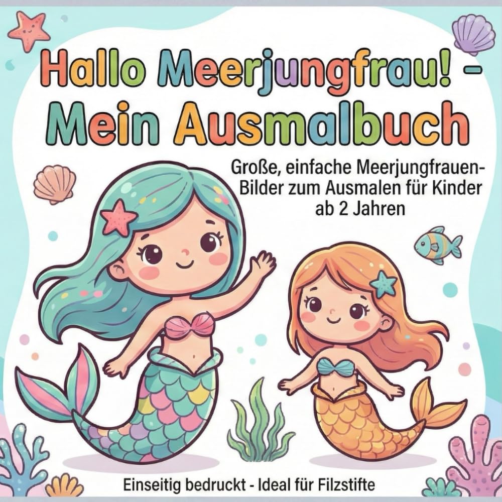 Hallo Meerjungfrau! - Mein Ausmalbuch: Große, einfache Meerjungfrauen-Bilder zum Ausmalen für Kinder ab 2 Jahren, Einseitig gedruckt - Ideal für ... - Mein Ausmalbuch: Ausmalbücher für Kinder)