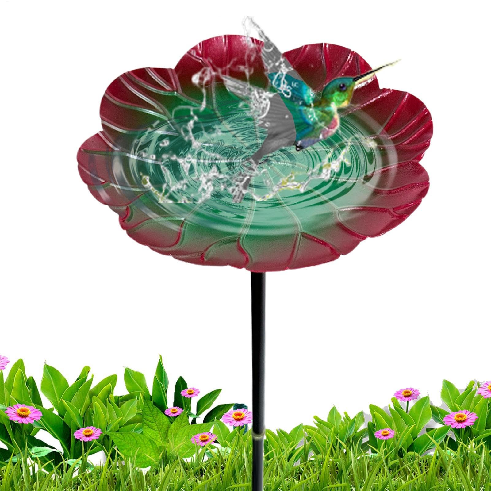 Baño para pájaros de metal para exteriores, independiente con base de 3 dientes, bebedero decorativo para pájaros, para jardín, bebedero de metal para terraza, césped, estanque