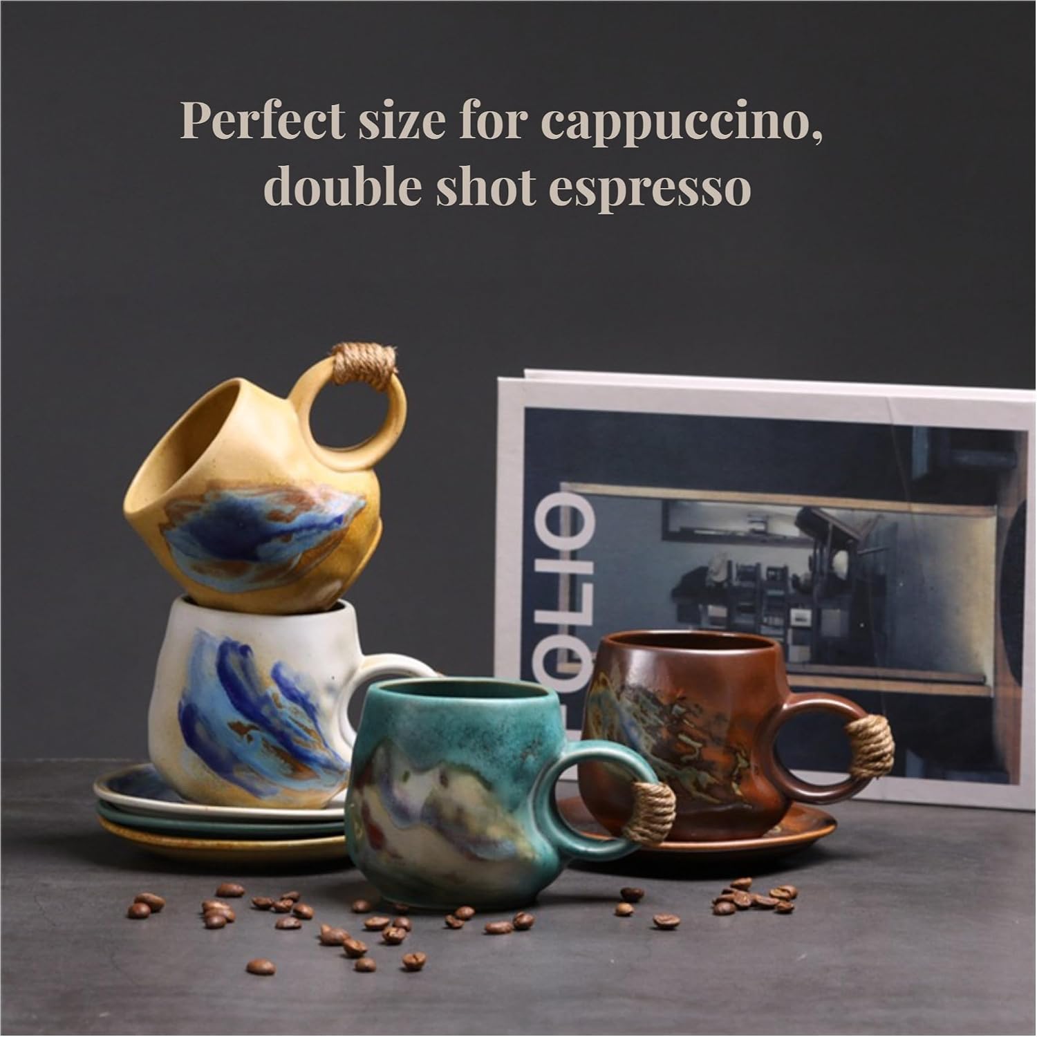 Little handmade ceramic pottery tea cup with saucer, espresso cup