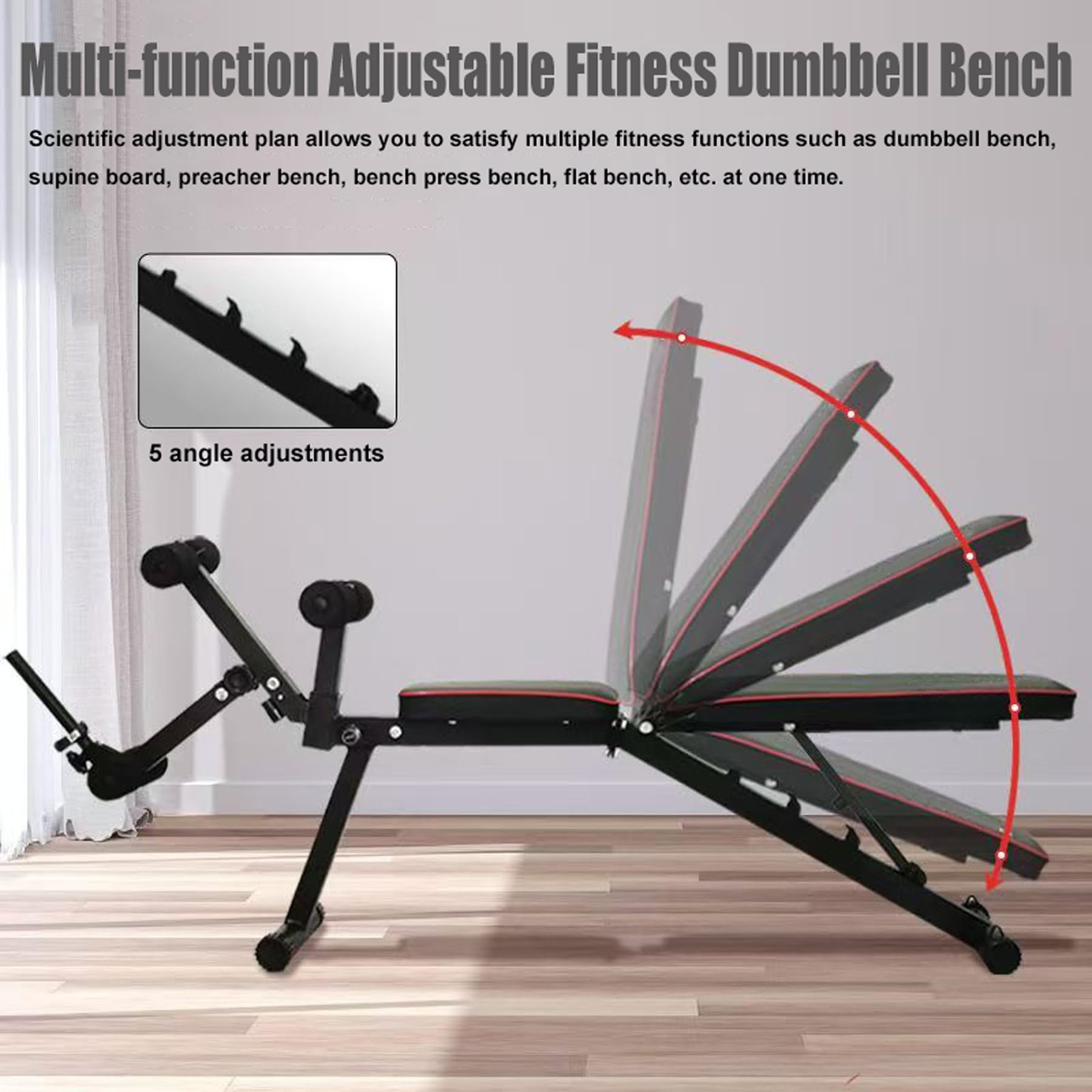 Banco Musculación Plegable, Banco De Pesas, Banco Musculación Multifuncional, Banco De Abdominales - Máquina De Extensión Y Flexión De Piernas, Bancos Ajustables, Capacidad De 440 Libras