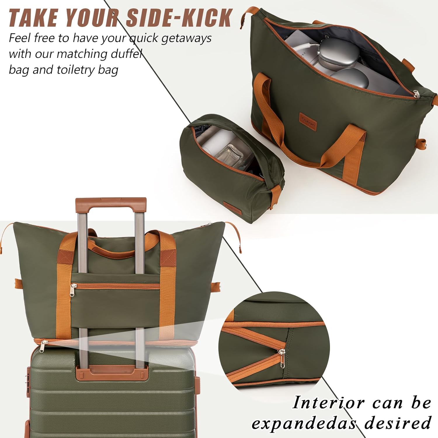 5 Piece Luggage Sets with Spinner Wheels and TSA Lock, Unisex Hardside ABS Suitcase Set, Hardshell Lightweight Waterproof Travel Hard Case Luggage Set, Green