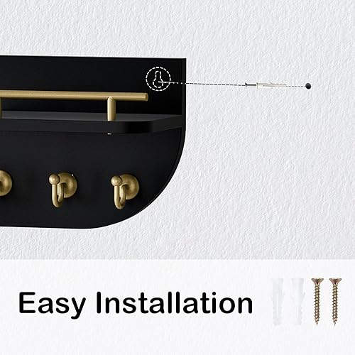Miniatura 7 de Soporte para llaves de pared, moderno soporte decorativo para llaves y correo con 2 estantes flotantes, organizador de llaves montado en la pared de