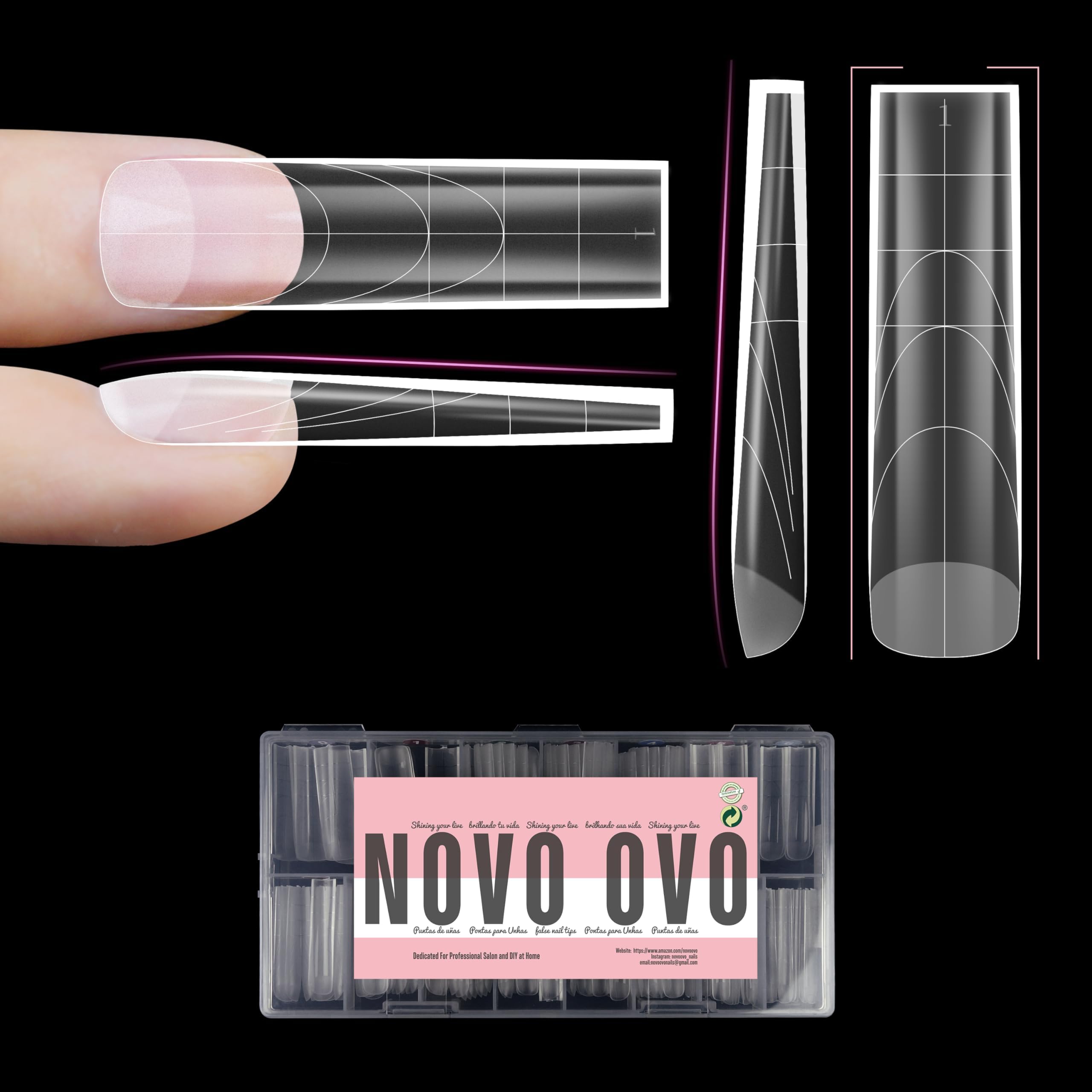 NOVO OVO XXL Sharp Square Natural (not Sculpted) Nail Tip, Extra Thick False Nails Press on