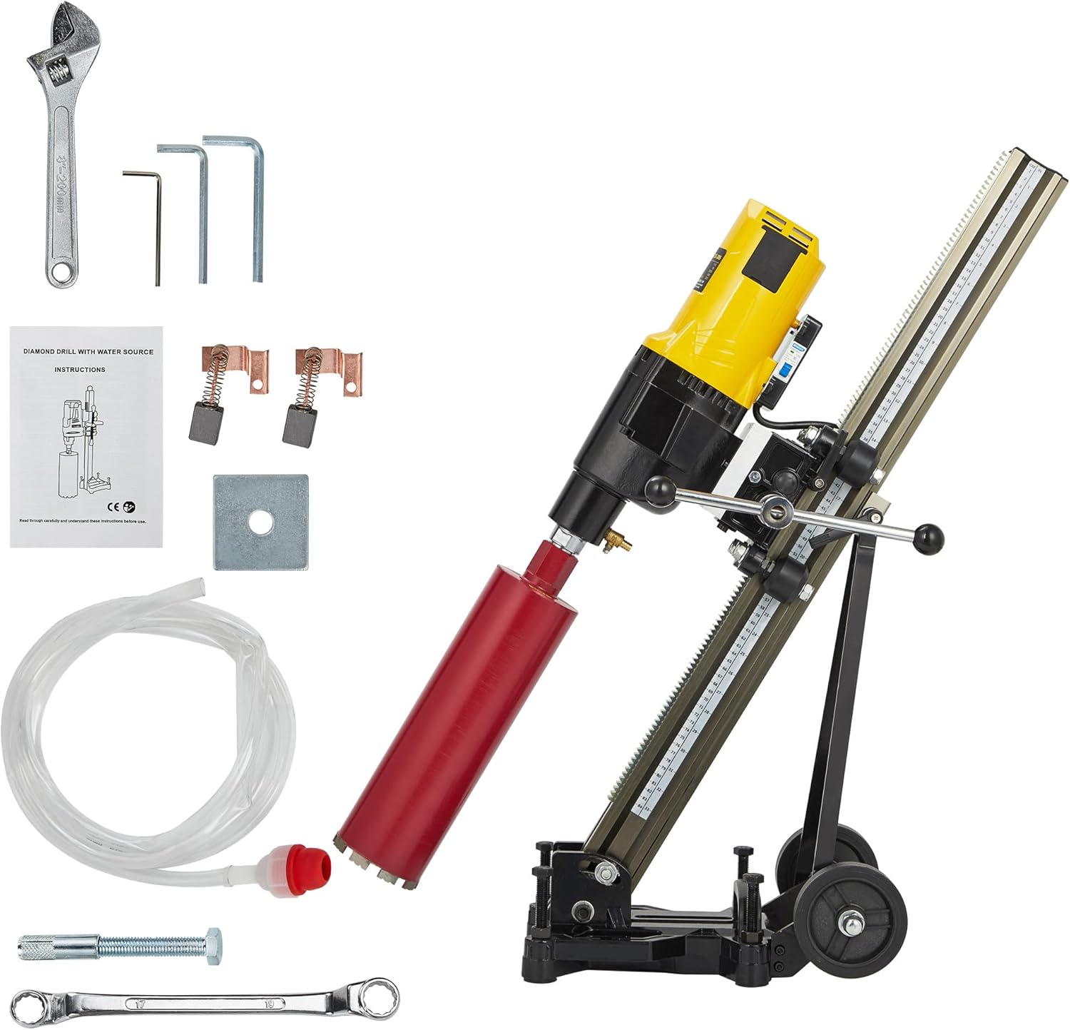 2600W Heavy-Duty Diamond Core Drill Machine - 12-Inch Wet/Dry Core Drill Rig, 750 RPM Stepless Speed, 1-1/4"-7 UNC Thread, Includes Diamond Drill Bit for Reinforced Concrete Brick Wall.