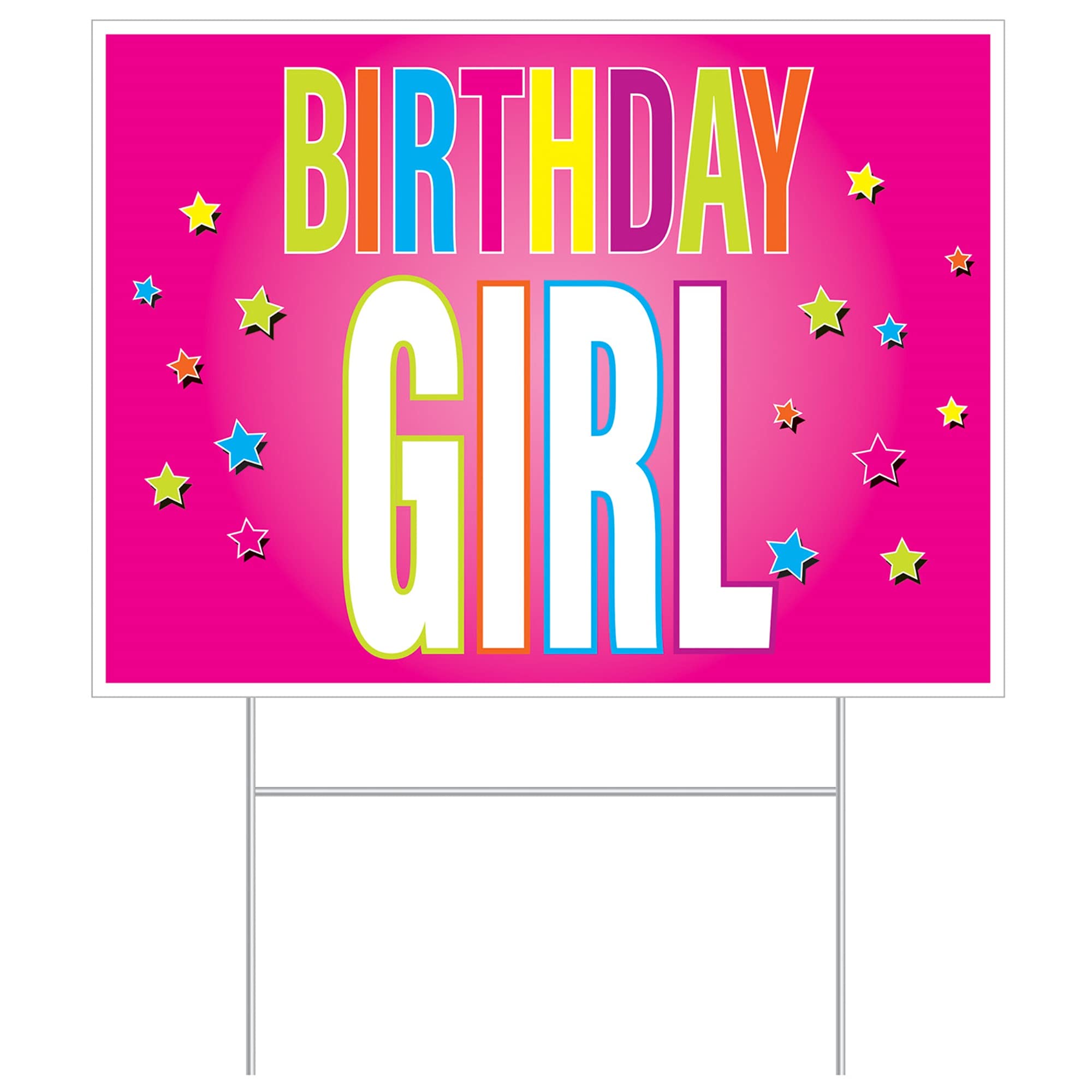 Beistle 53897 Plastic Birthday Girl Yard Sign with Stake Outdoor Lawn Party Decorations, Multicolor