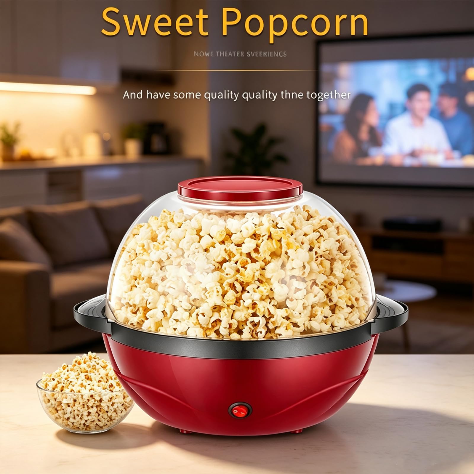 Elektryczny wyrzutnik popcornu 850W, sterowanie jednym przyciskiem | Maszyna do popcornu o dużej pojemności 3,6L z wbudowaną mieszadłem, nieprzywierającą patelnią