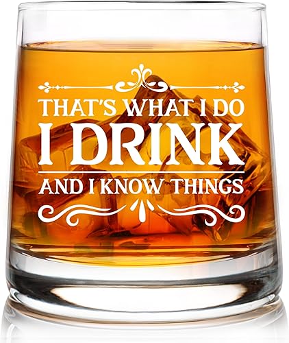 Vasos de whisky divertidos con texto en inglés "I Drink and I Know Things", regalos para hombres o mujeres, festival único, regalos de cumpleaños