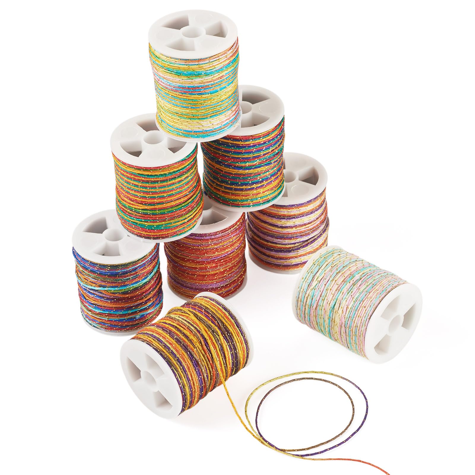 8 Rotoli Di Filo Intrecciato In Poliestere 1,5 Mm – Colori Arcobaleno Per Macramè, Perline E Nodi Cinesi