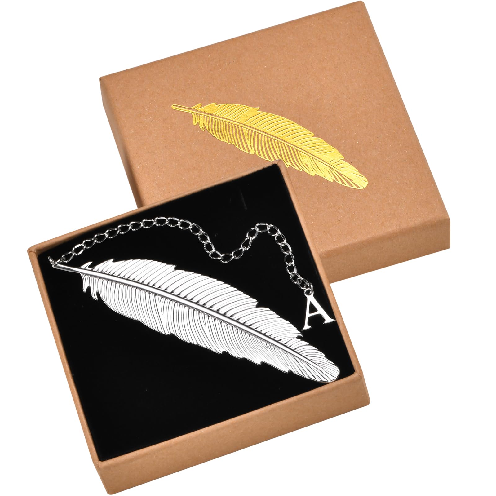 26 Letters Personalized Metal Feather Bookmarks - Birthday Gifts Unique Initial Book Mark Teacher Appreciation Gifts Christmas Stocking Stuffers for Women Readers Book Lovers Friend Coworkers (A)