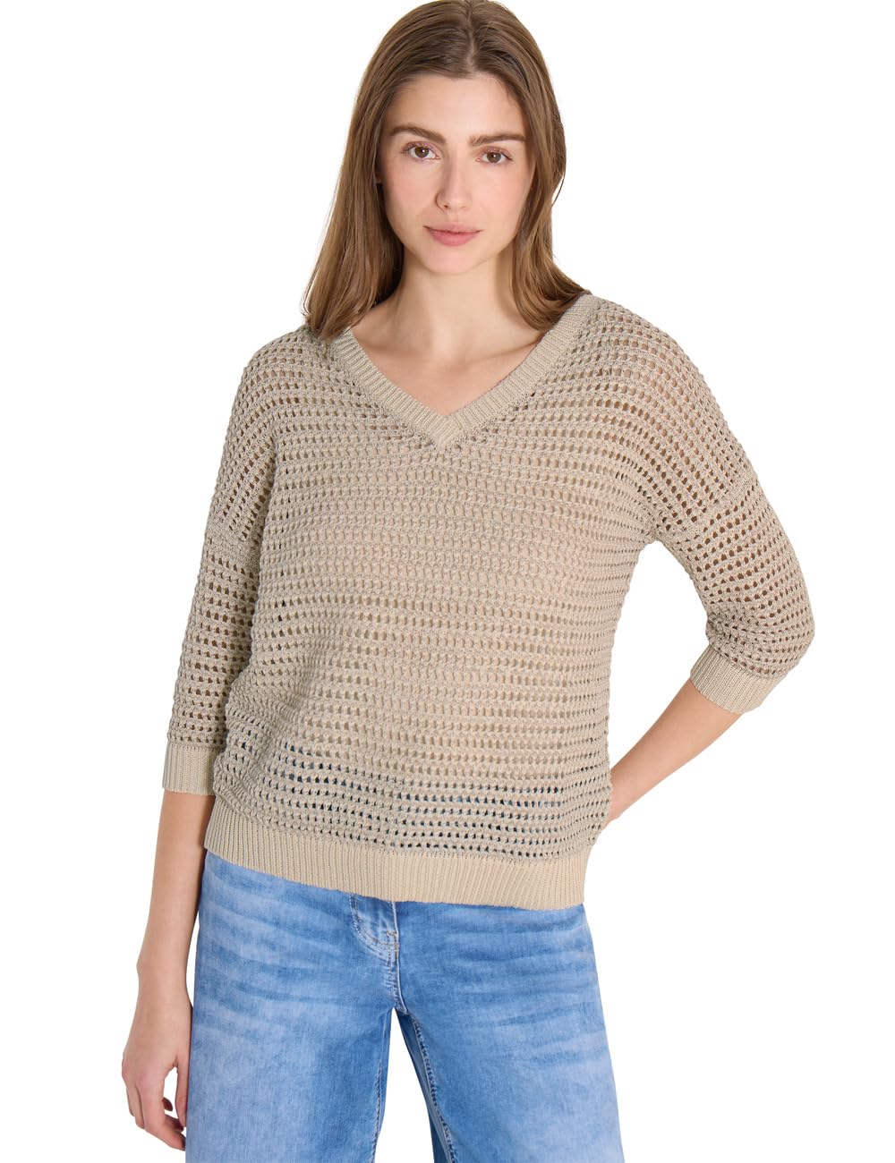 Cecil Damen Pullover mit V-Neck und Garnmix
