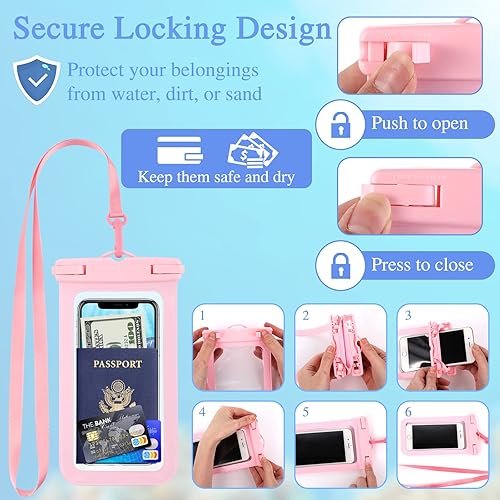 Miniatura 6 de Molain Bolsa impermeable para teléfono celular, paquete de 2 unidades, bolsa seca universal transparente con cordón, paquete flotante, accesorios de
