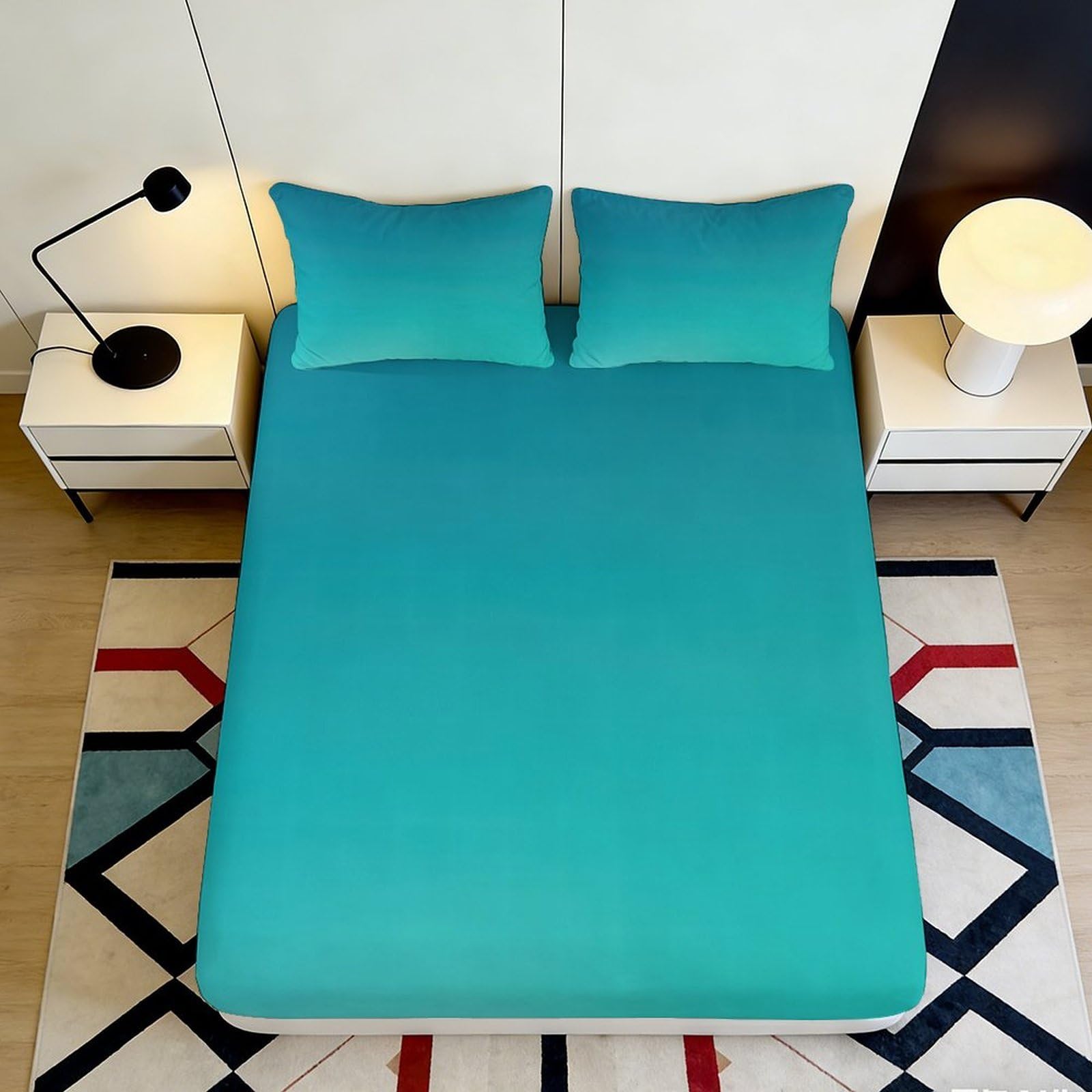 Uynsixtme Style-2 3D Printed Gradient Teal Fitted Sheet Microfiber Deep Pocket Full Wrap Bedroom Gradient Mattress Fitted Cover 90X200x25cm