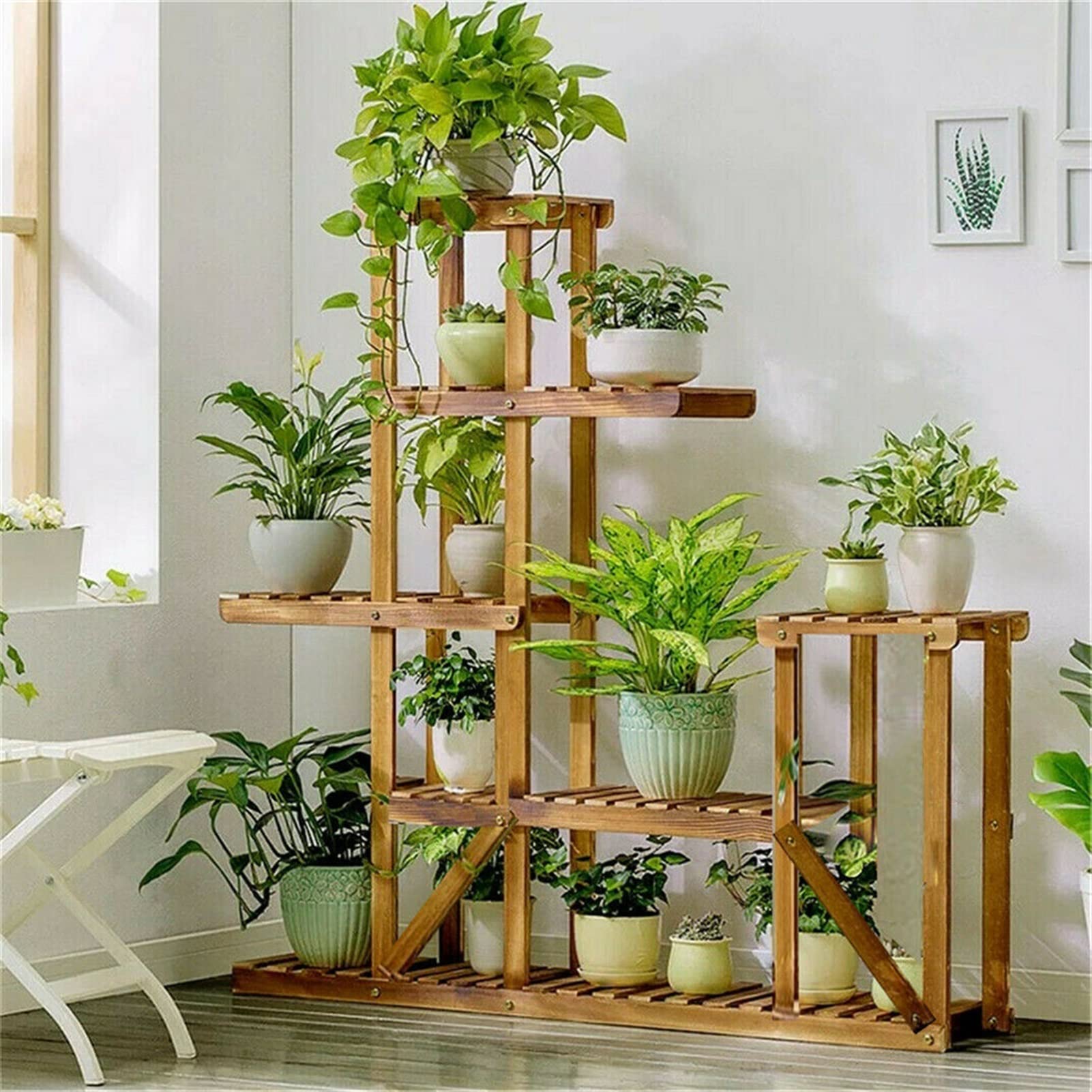 Support de fleurs en bois à 6 niveaux pour plantes d'intérieur ou de jardin