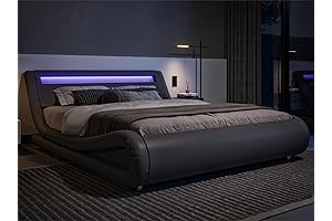 King Size LED Platform Bed Frame with Adjustable Headboard